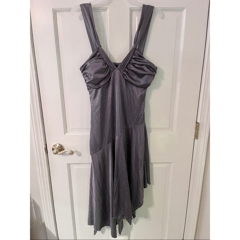 Y2K Vintage Charlotte Russe Grey Sparkle Asymmetrical Evening Dress